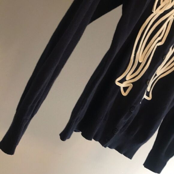 Top Knits Navy w White Ribbon Trim Cardigan - SM - Picture 4 of 7